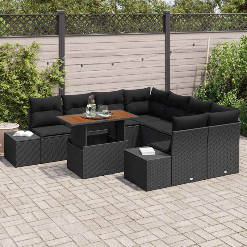 Zestaw Sof na Ogród z przechowywaniem 9 pcs Czarny Polirattan