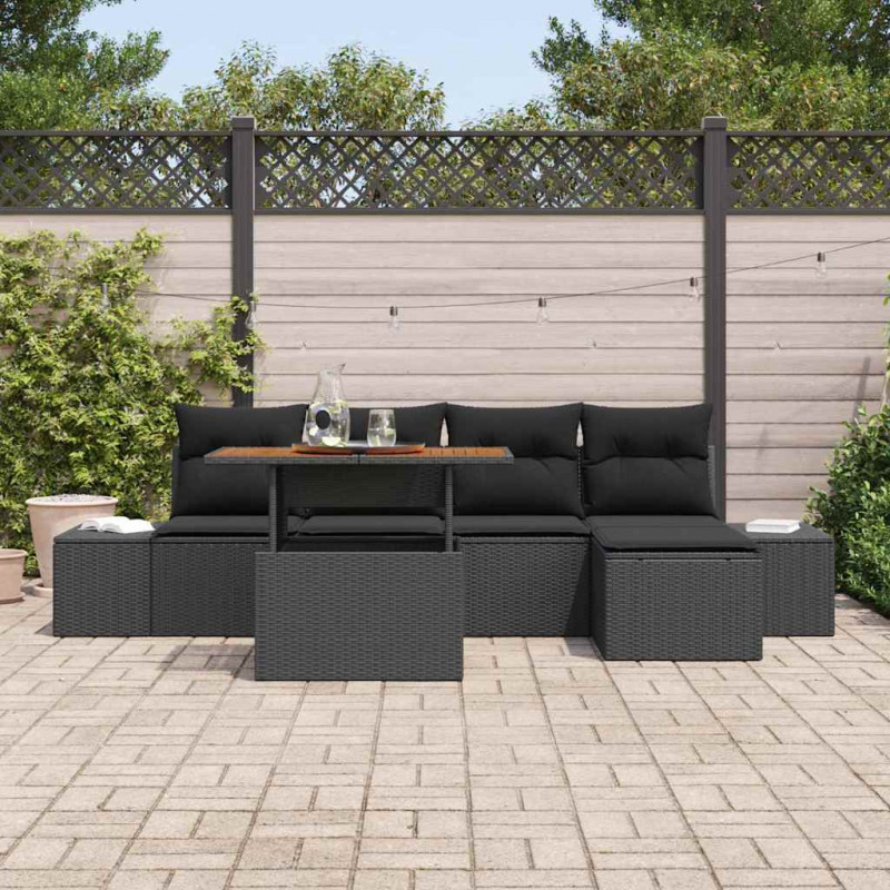 Zestaw Sof na Ogród z przechowywaniem 6 pcs Czarny Polirattan