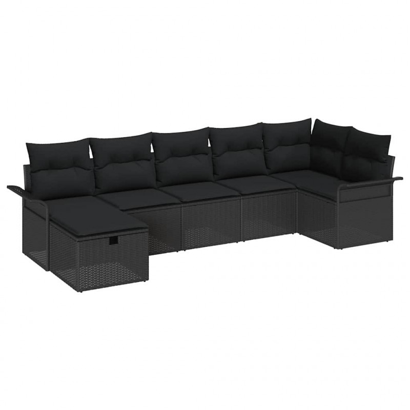 Zestaw Sof na Ogród z poduszką 7 pcs Czarny polirattan