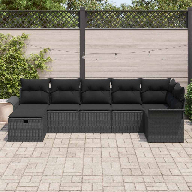 Zestaw Sof na Ogród z poduszką 7 pcs Czarny polirattan