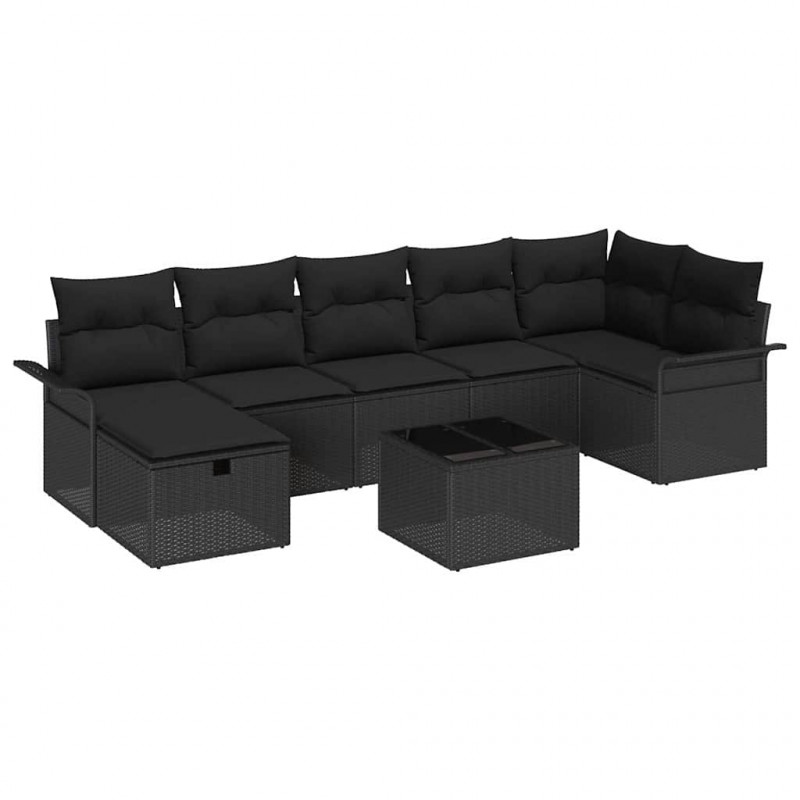 Zestaw Sof na Ogród z poduszką 8 pcs Czarny polirattan