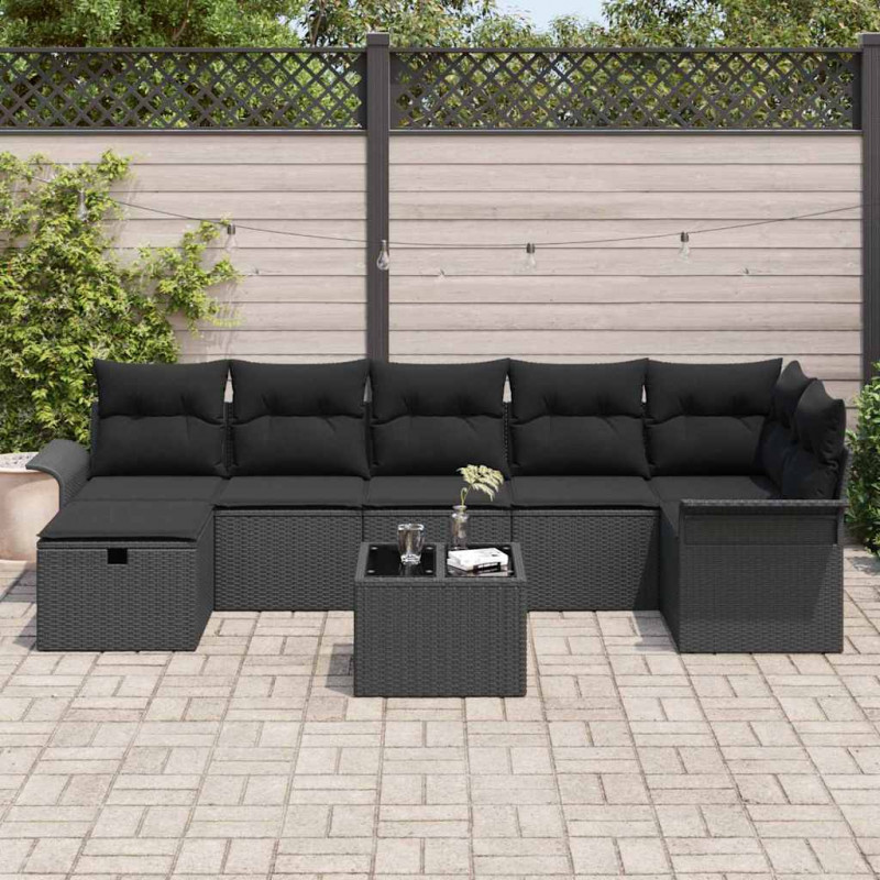 Zestaw Sof na Ogród z poduszką 8 pcs Czarny polirattan