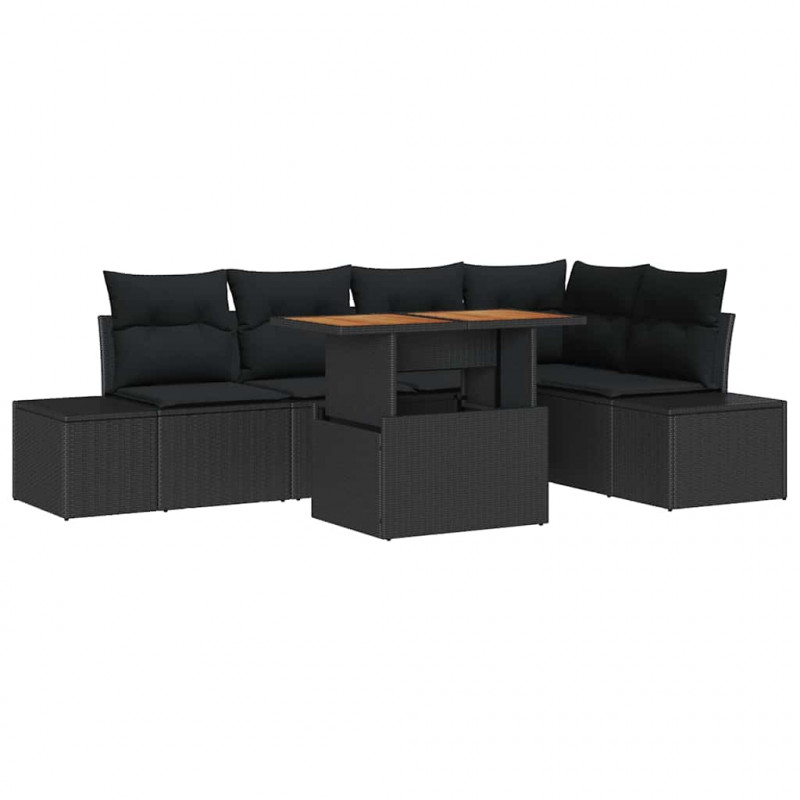 Zestaw Sof na Ogród z przechowywaniem 6 pcs Czarny Polirattan