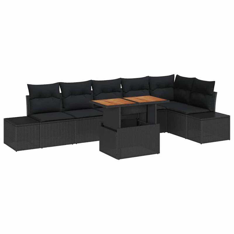 Zestaw Sof na Ogród z przechowywaniem 7 pcs Czarny Polirattan