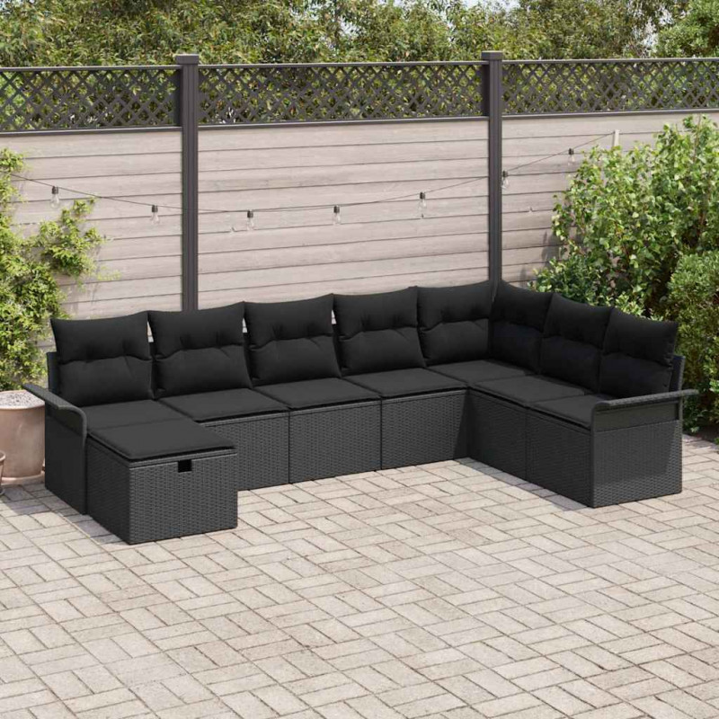 Zestaw Sof na Ogród z poduszką 8 pcs Czarny polirattan