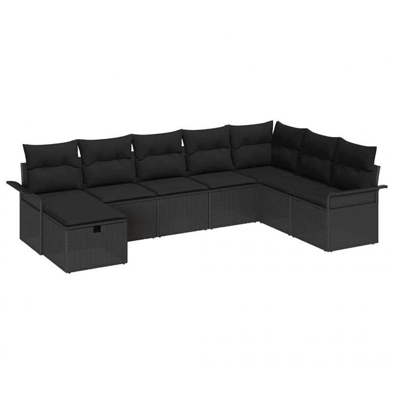 Zestaw Sof na Ogród z poduszką 8 pcs Czarny polirattan