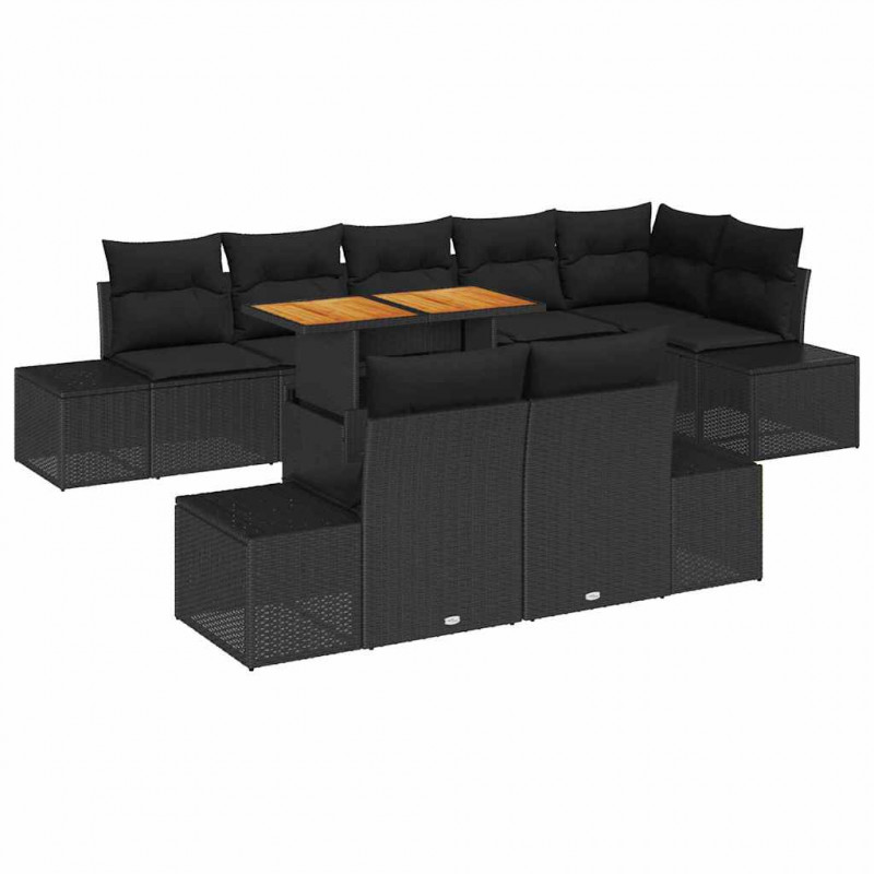 Zestaw Sof na Ogród z przechowywaniem 9 pcs Czarny Polirattan