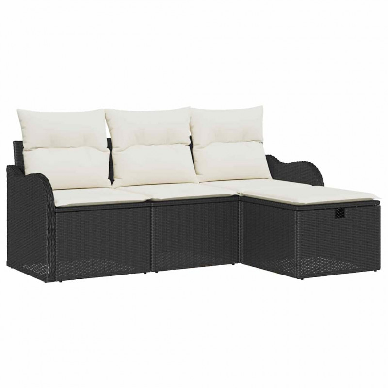 Zestaw Sof na Ogród 4 pcs Czarny i kremowy polirattan
