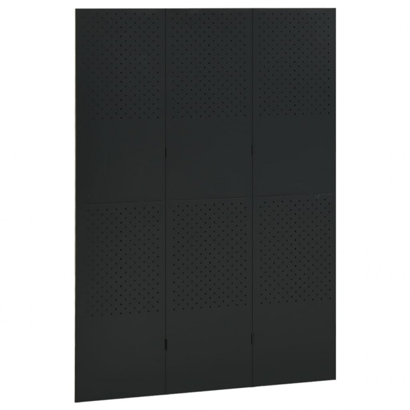 Parawan 3-panelowy, czarny, 120 x 180 cm, stalowy