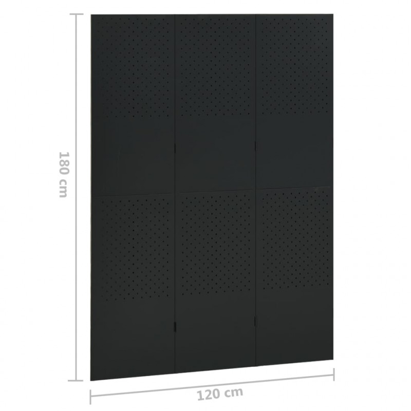 Parawan 3-panelowy, czarny, 120 x 180 cm, stalowy