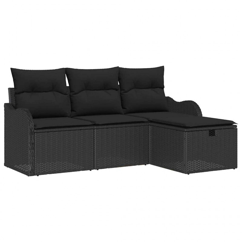 Zestaw Sof na Ogród z poduszką 4 pcs Czarny polirattan