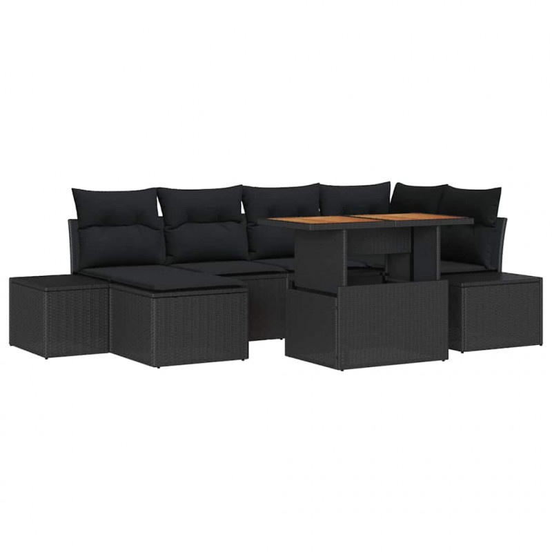 Zestaw Sof na Ogród z przechowywaniem 7 pcs Czarny Polirattan