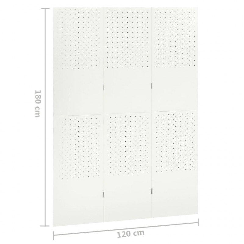 Parawan 3-panelowy, biały, 120 x 180 cm, stalowy