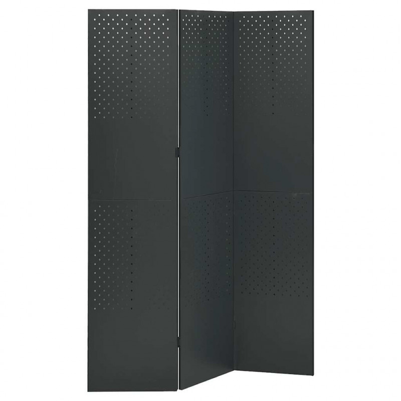 Parawan 3-panelowy, antracytowy, 120 x 180 cm, stalowy