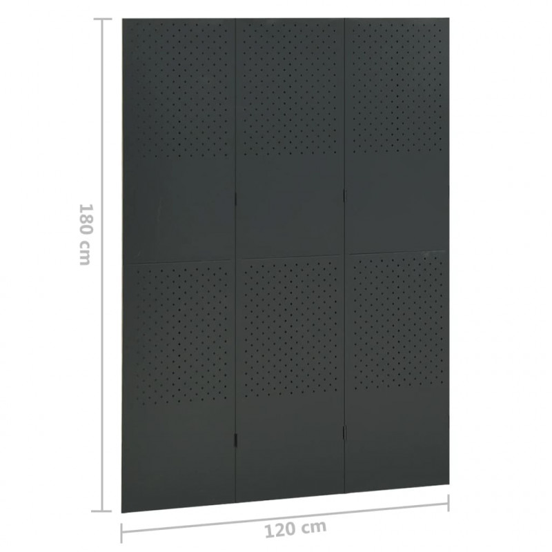 Parawan 3-panelowy, antracytowy, 120 x 180 cm, stalowy