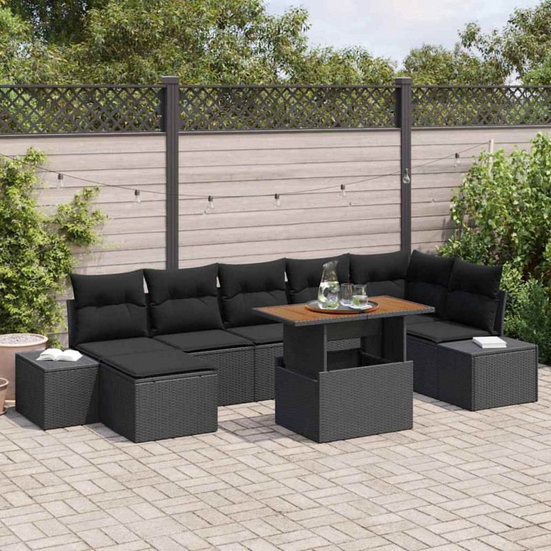 Zestaw Sof na Ogród z przechowywaniem 8 pcs Czarny Polirattan