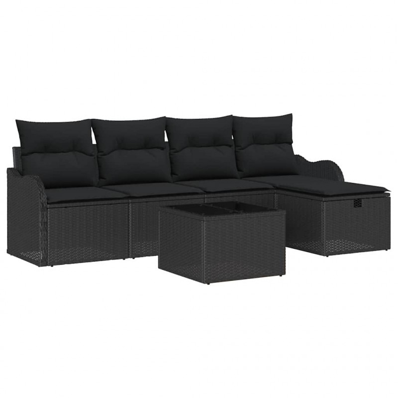 Zestaw Sof na Ogród z poduszką 6 pcs Czarny polirattan