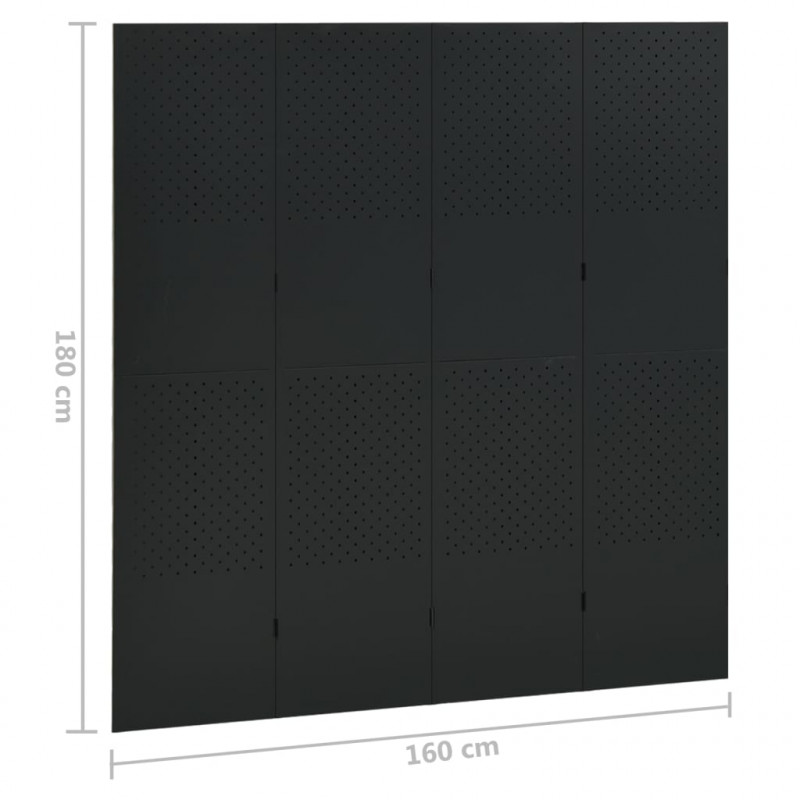 Parawan 4-panelowy, czarny, 160 x 180 cm, stalowy