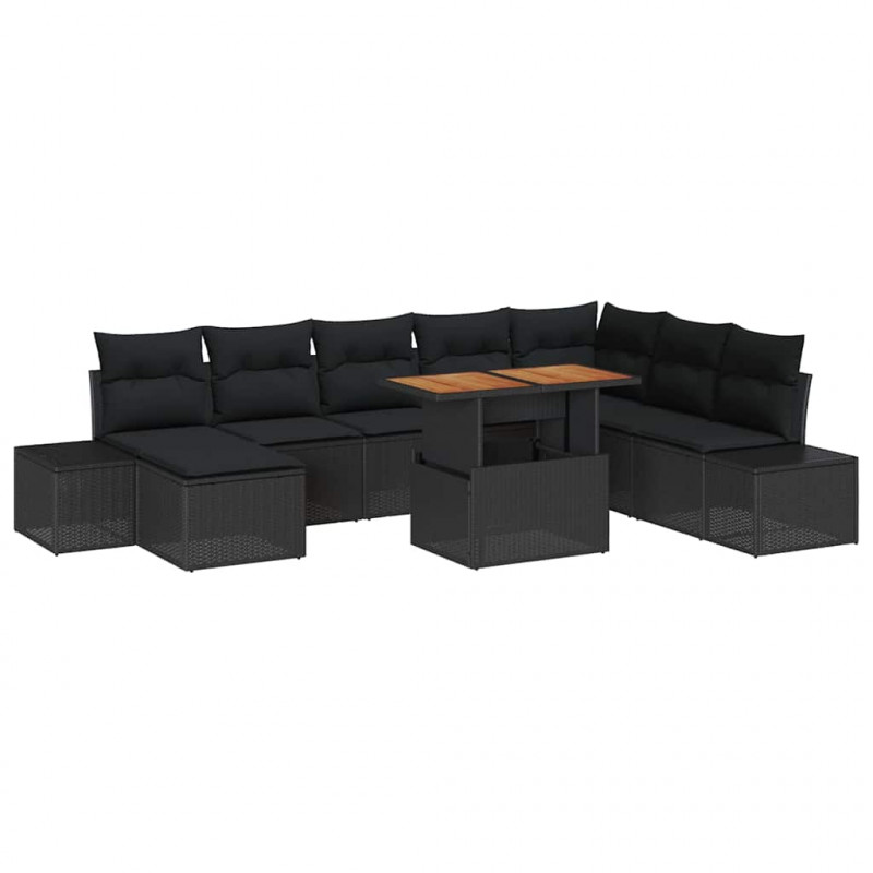 Zestaw Sof na Ogród z przechowywaniem 9 pcs Czarny Polirattan