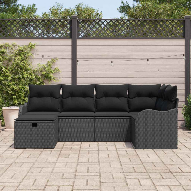 Zestaw Sof na Ogród z poduszką 6 pcs Czarny Polirattan