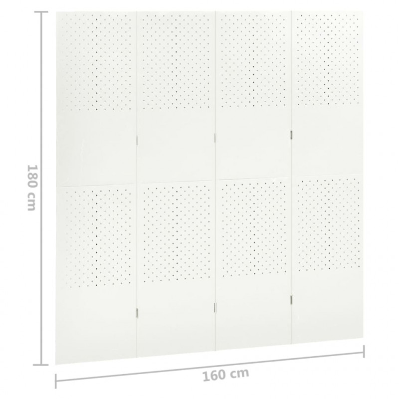 Parawan 4-panelowy, biały, 160 x 180 cm, stalowy