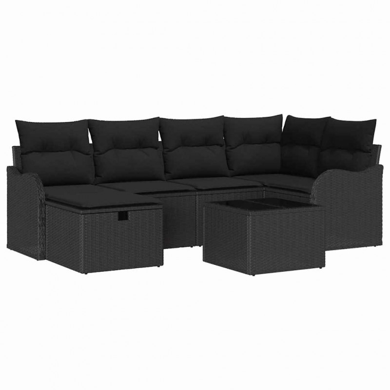 Zestaw Sof na Ogród z poduszką 7 pcs Czarny Polirattan