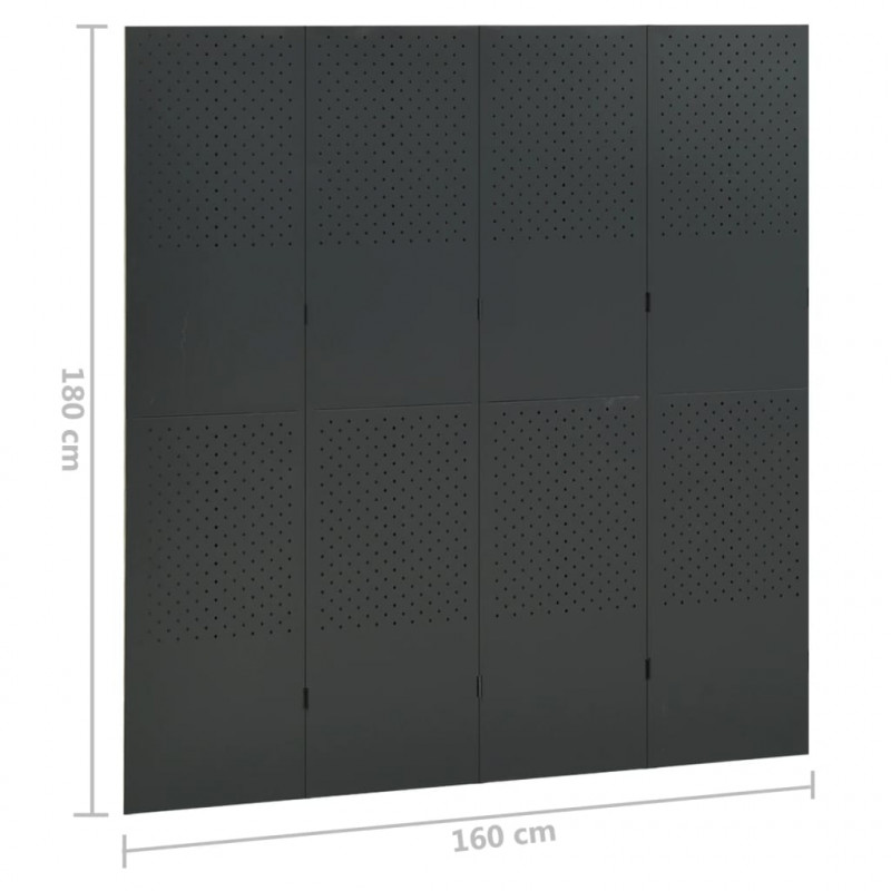 Parawan 4-panelowy, antracytowy, 160 x 180 cm, stalowy
