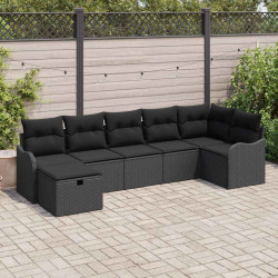 Zestaw Sof z poduszką z przechowywaniem 7 pcs Czarny polirattan
