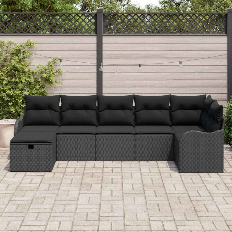 Zestaw Sof z poduszką z przechowywaniem 7 pcs Czarny polirattan