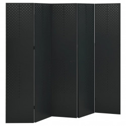 Parawan 5-panelowy, czarny, 200 x 180 cm, stalowy