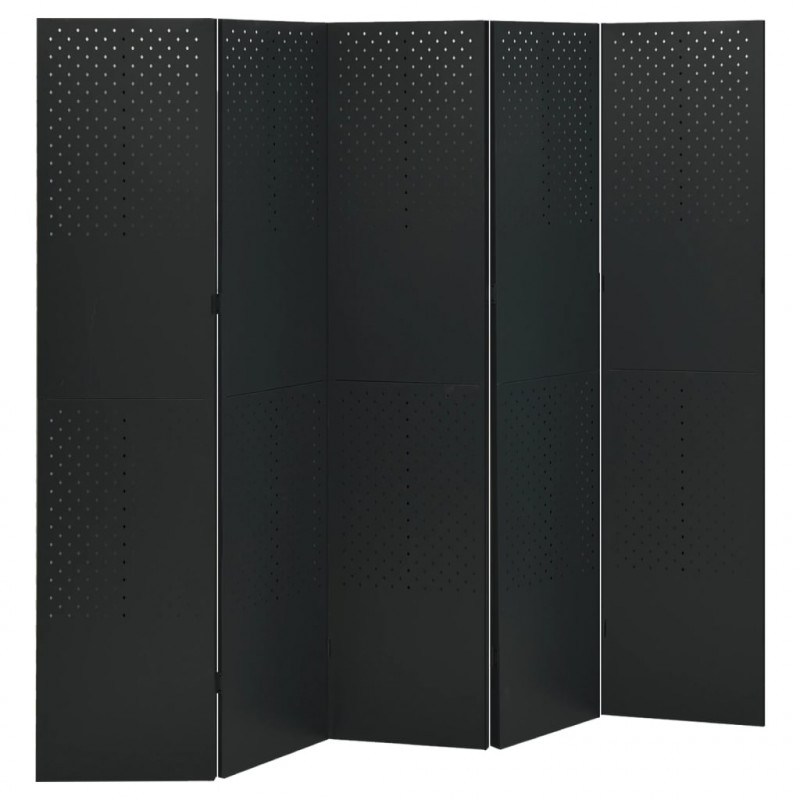 Parawan 5-panelowy, czarny, 200 x 180 cm, stalowy