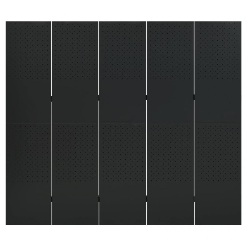 Parawan 5-panelowy, czarny, 200 x 180 cm, stalowy