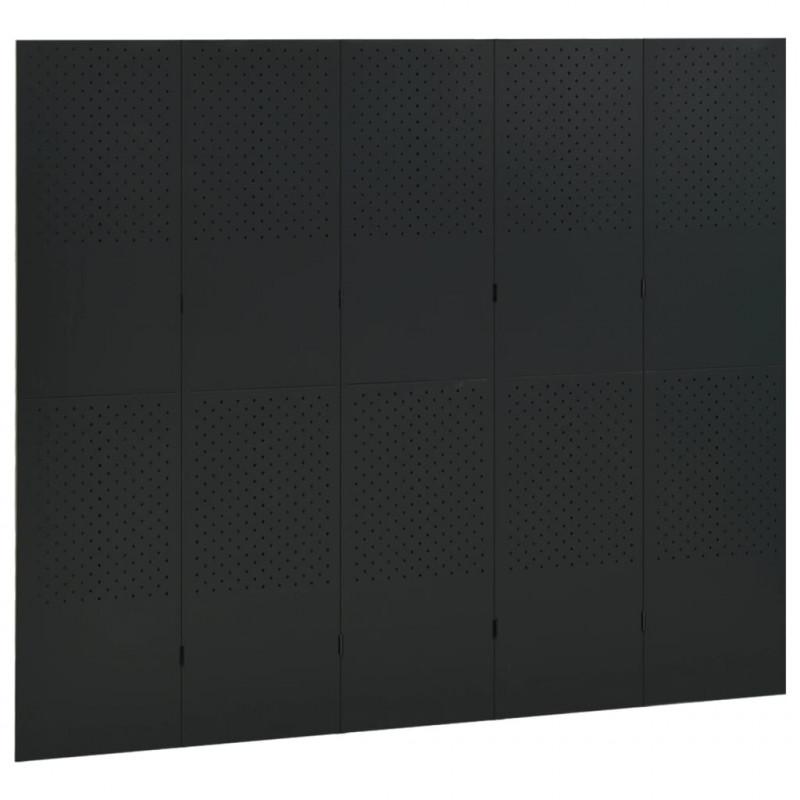 Parawan 5-panelowy, czarny, 200 x 180 cm, stalowy