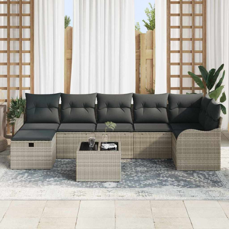 Zestaw Sof z poduszką 8 pcs Jasnoszary polirattan