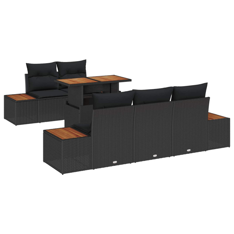 Zestaw Sof na Ogród z przechowywaniem 6 pcs Czarny Polirattan