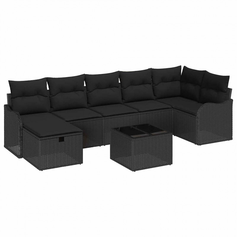 Zestaw Sof z poduszką z przechowywaniem 8 pcs Czarny polirattan