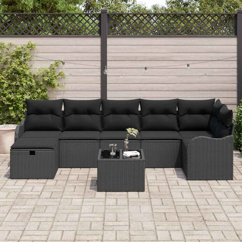 Zestaw Sof z poduszką z przechowywaniem 8 pcs Czarny polirattan