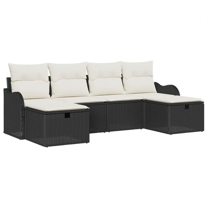 Zestaw Sof z poduszką 6 pcs Czarny i kremowy polirattan