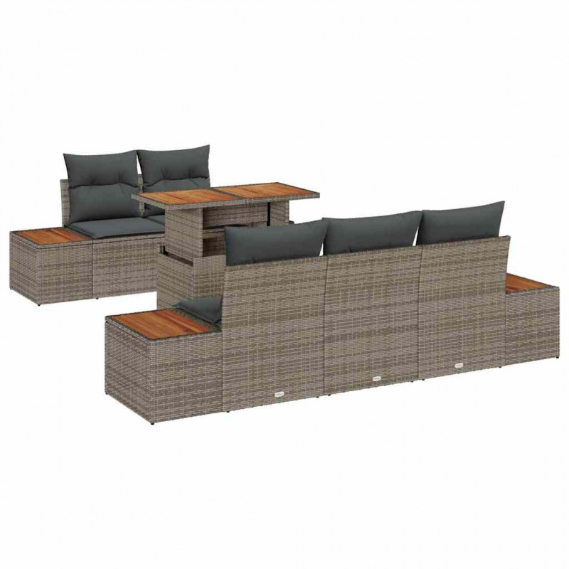 Zestaw Sof na Ogród z przechowywaniem 6 pcs Szary Polirattan