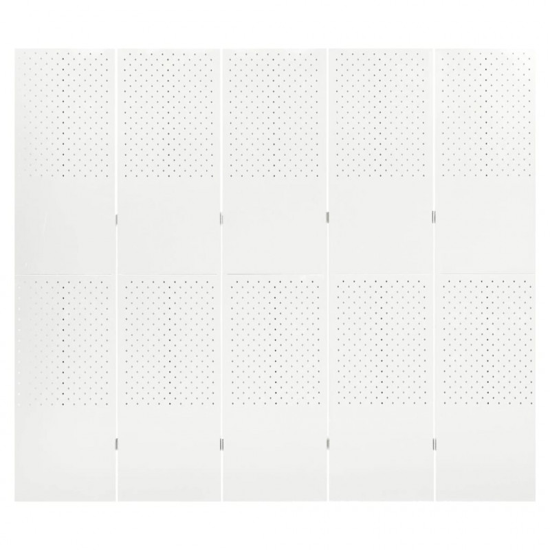 Parawan 5-panelowy, biały, 200 x 180 cm, stalowy