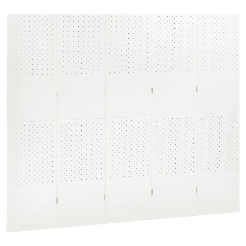 Parawan 5-panelowy, biały, 200 x 180 cm, stalowy