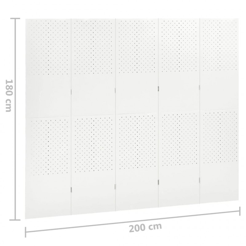 Parawan 5-panelowy, biały, 200 x 180 cm, stalowy