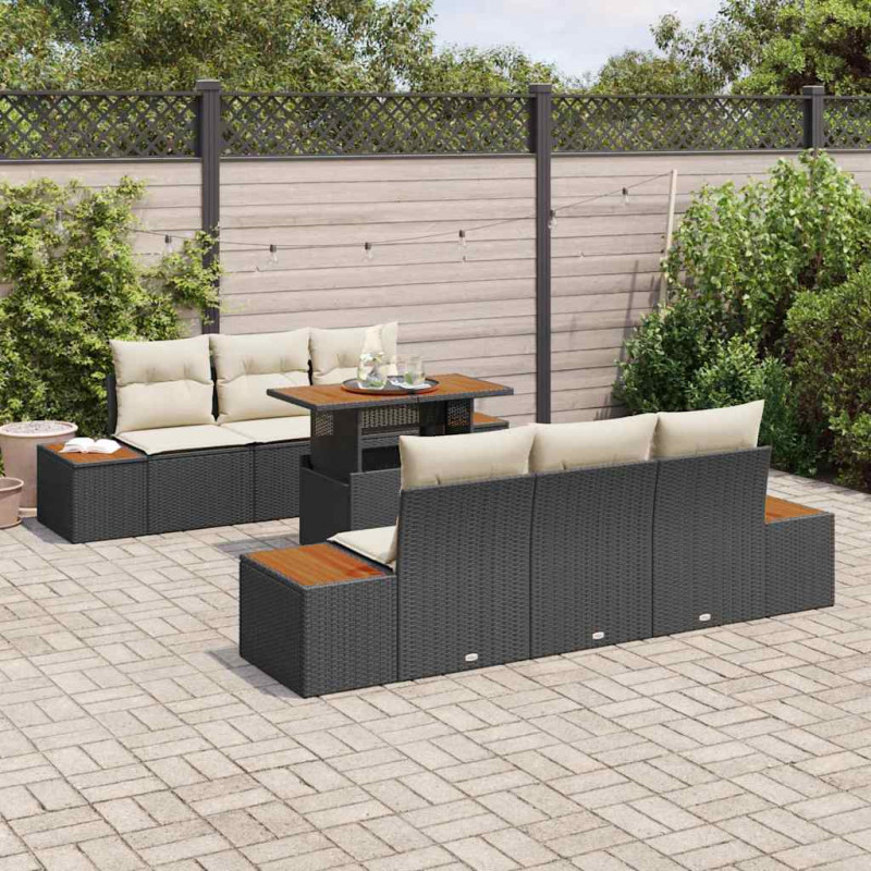Zestaw Sof na Ogród z przechowywaniem 7 pcs Czarny Polirattan
