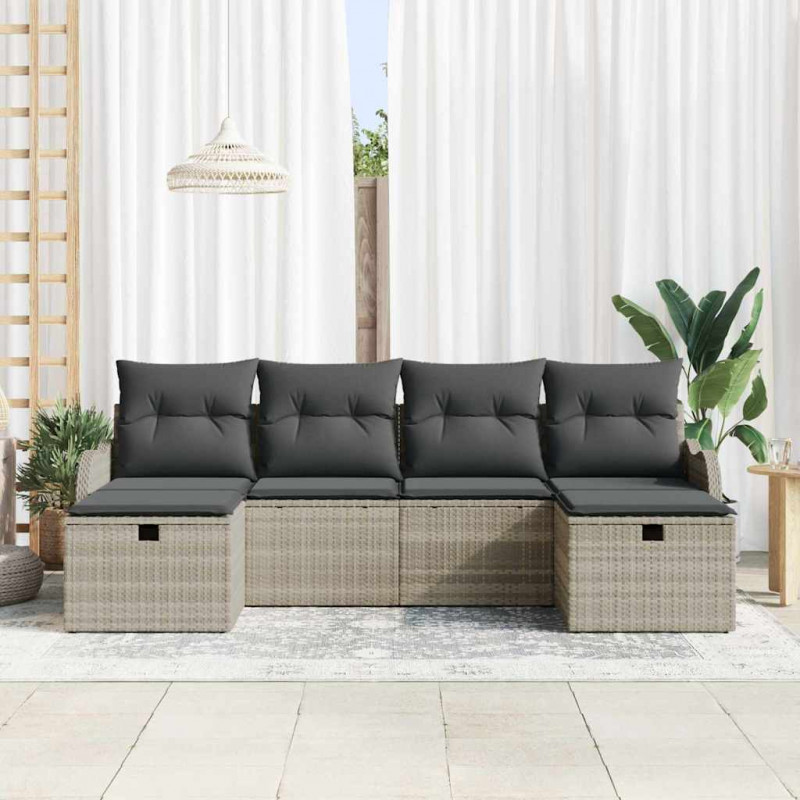 Zestaw Sof z poduszką 6 pcs Jasnoszary polirattan