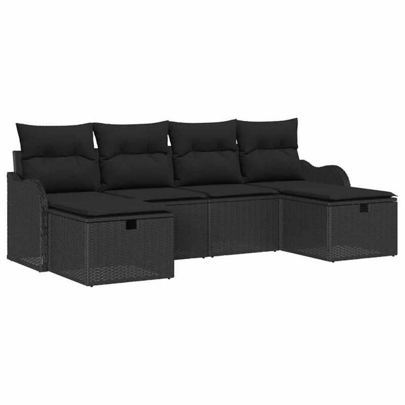 Zestaw Sof z poduszką z przechowywaniem 6 pcs Czarny polirattan