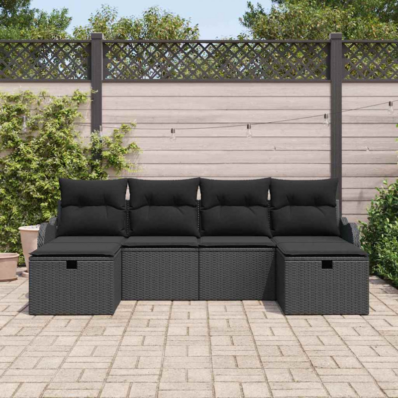 Zestaw Sof z poduszką z przechowywaniem 6 pcs Czarny polirattan
