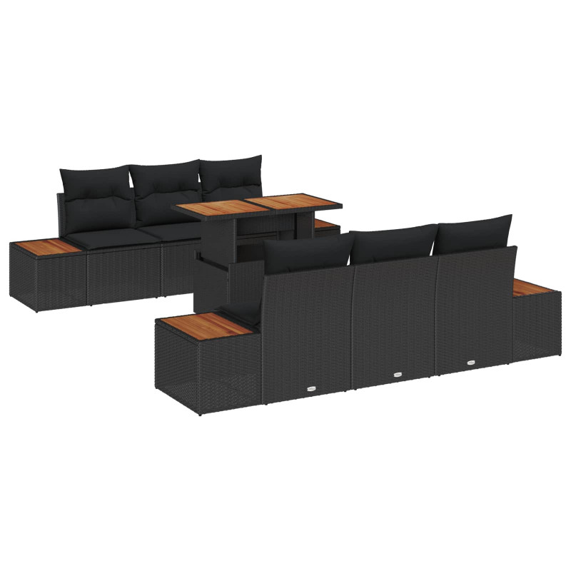 Zestaw Sof na Ogród z przechowywaniem 7 pcs Czarny Polirattan