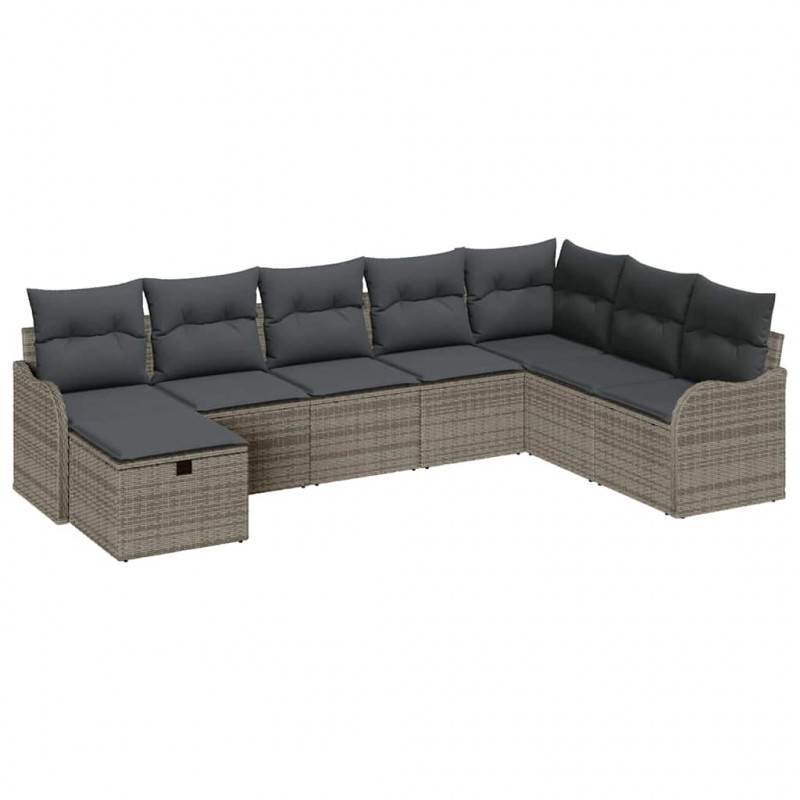 Zestaw Sof z poduszką z przechowywaniem 8 pcs Szary polirattan