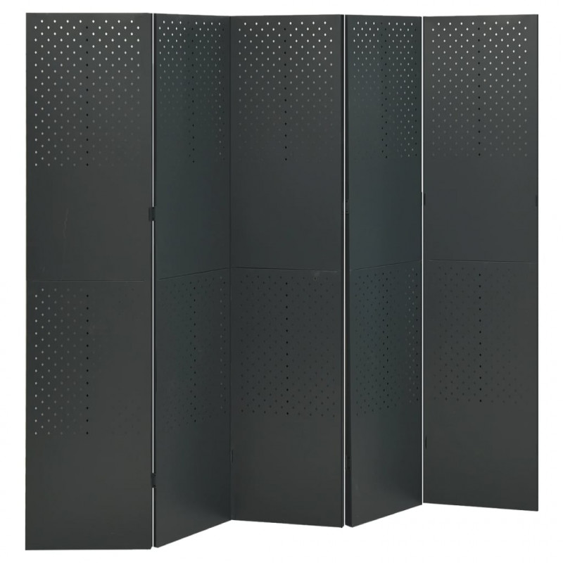Parawan 5-panelowy, antracytowy, 200 x 180 cm, stalowy
