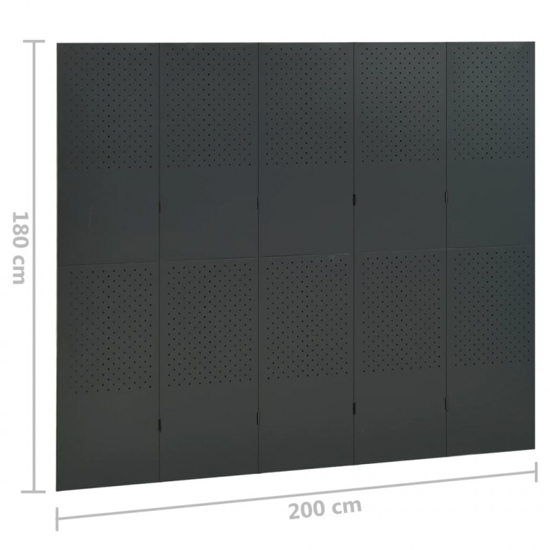 Parawan 5-panelowy, antracytowy, 200 x 180 cm, stalowy